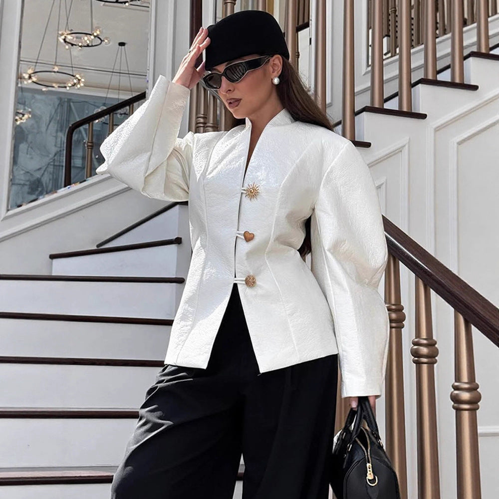 Damen Tailliertes Blazer‑Kostüm mit skulpturalen Ballonärmeln und Minirock Echoarchiv