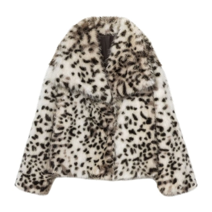 Damen Kurzjacke aus Kunstpelz im Snow-Leopard-Print mit weitem Revers Echo Archiv