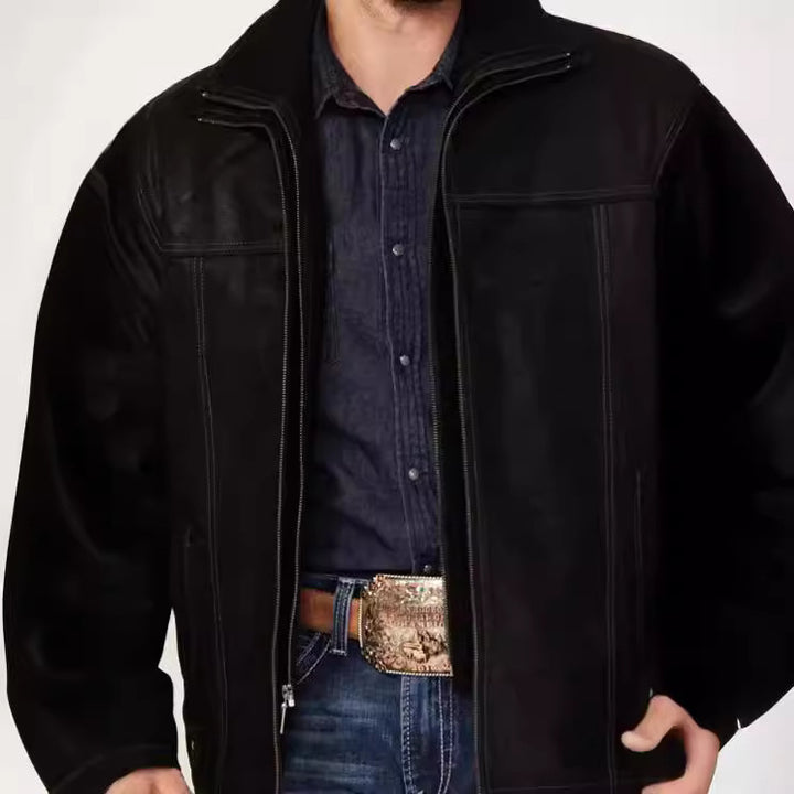 Herren elegante Lederjacke mit hohem Kragen Echoarchiv
