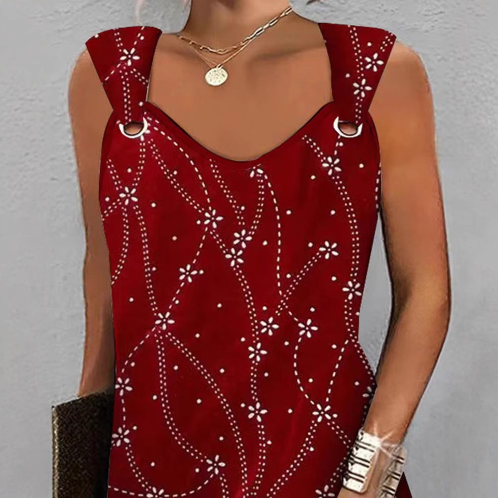 Damen nan ärmelloses Träger-Minikleid mit Zierösen, floralem Punktmuster und asymmetrischem Saum Echo Archiv