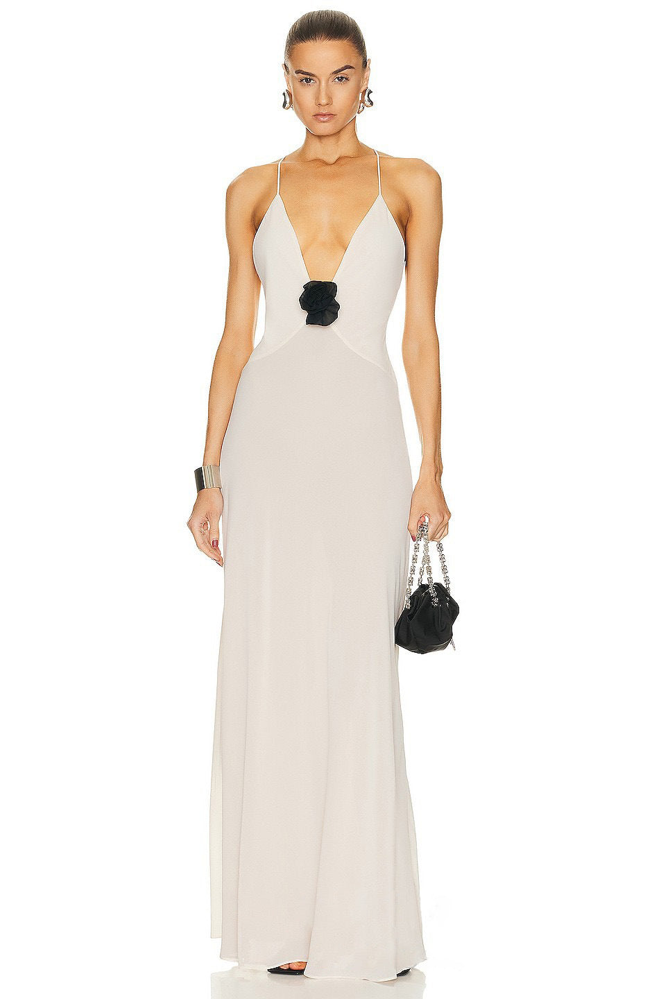 Damen Elegantes Maxikleid mit tiefem V-Ausschnitt und zarter Blumenapplikation Echo Archiv