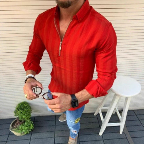 Herren Langarmshirt mit modernem Reißverschluss und feinem Streifenmuster Echoarchiv