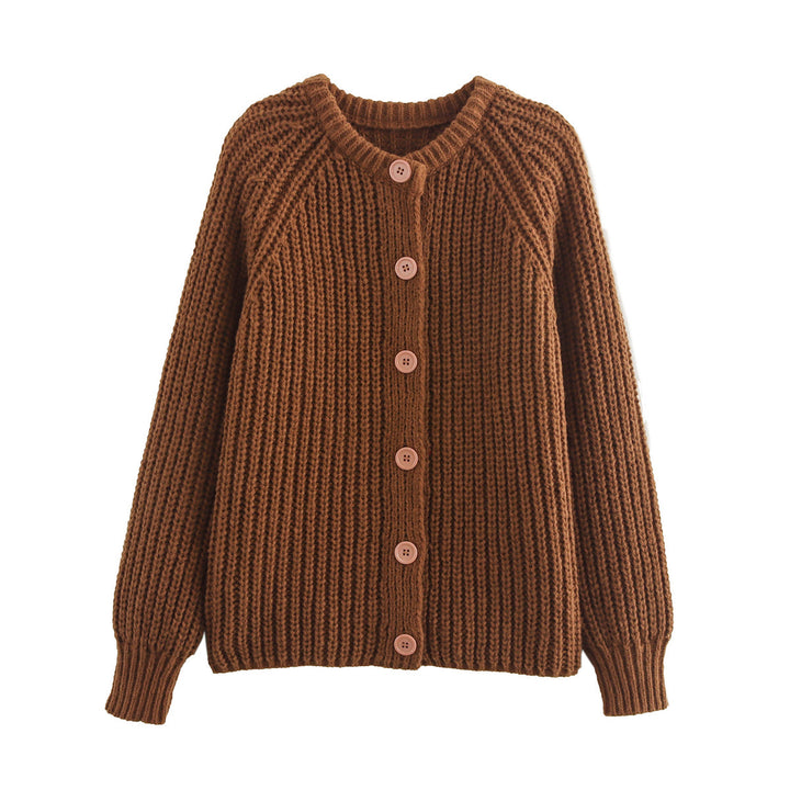 Damen nan grob gestrickte Raglan-Cardigan mit Ballonärmeln und durchgehender Knopfleiste Echo Archiv