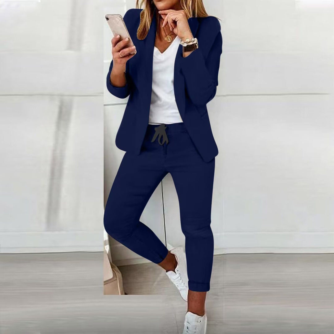 Damen nan lässiges Hosenanzug-Set mit Joggerhose, Kordelzug und tailliertem Blazer Echo Archiv