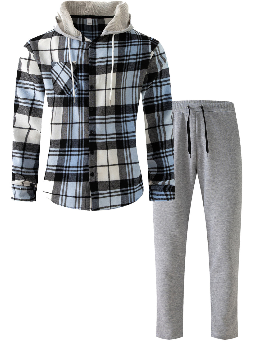 Herren lässiges Flanell-Hemd mit Kapuze und Jogginghose Set Echoarchiv