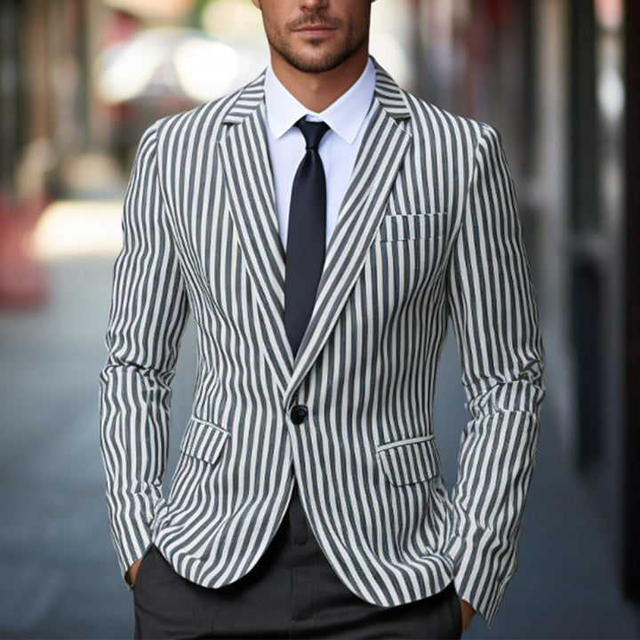 Herren nan gestreiftes Slim-Fit Sakko mit schmalem Revers und Single-Button Echo Archiv
