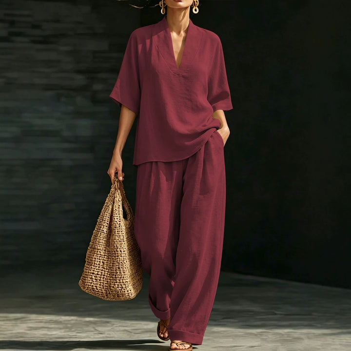 Damen Leichtes Oversize V-Ausschnitt Tunika‑Top mit Kimonoärmeln Echoarchiv