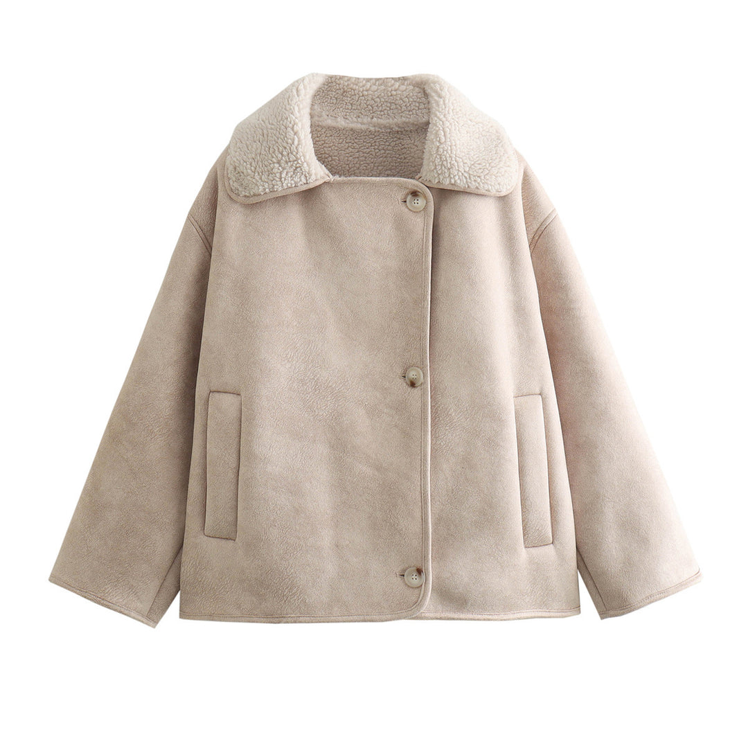 Damen Boxy-Jacke aus Faux-Shearling mit großem Teddykragen und Eingrifftaschen Echo Archiv