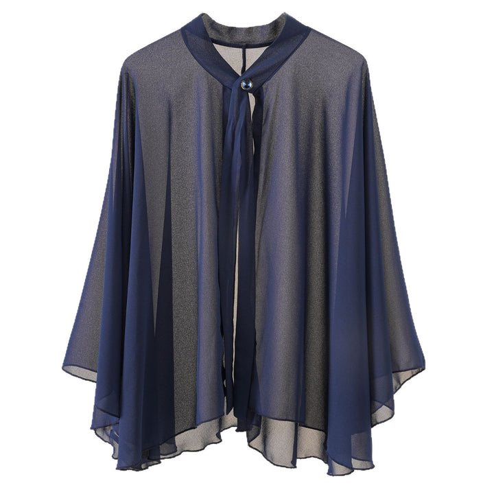 Damen Chiffon-Cape mit Schleifenkragen und Zierknopf – Avérine