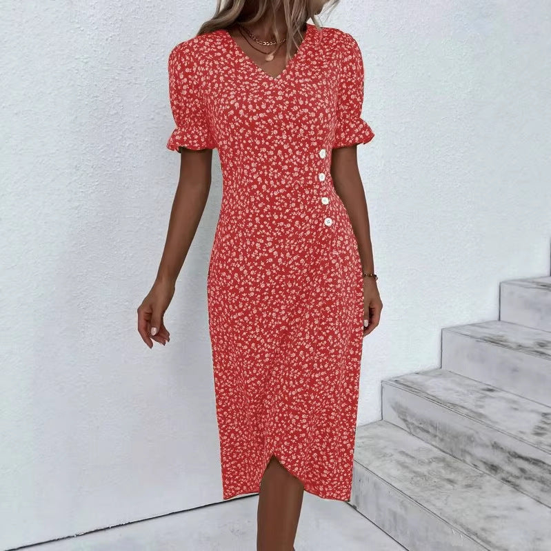 Damen Midikleid mit floralen Mustern und schmeichelndem V-Ausschnitt Echo Archiv