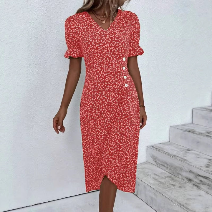 Damen Midikleid mit floralen Mustern und schmeichelndem V-Ausschnitt Echo Archiv