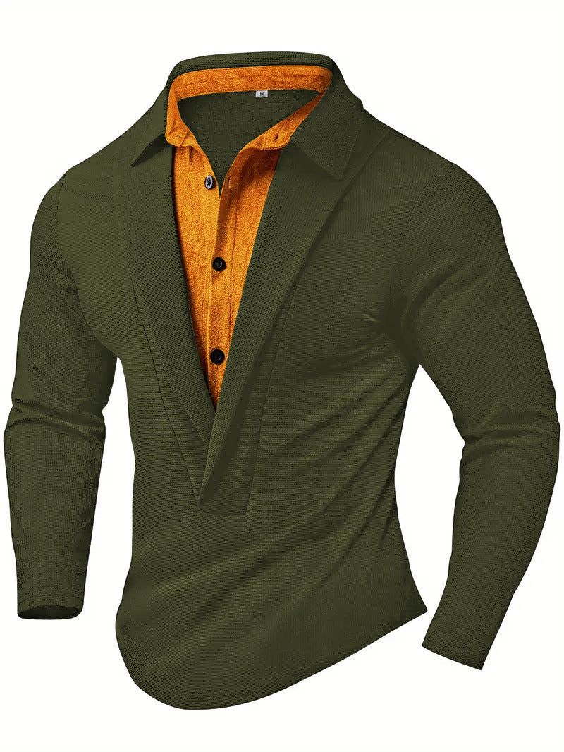 Herren Elegantes Langarmhemd mit modernem Kragen und texturiertem Design Echoarchiv