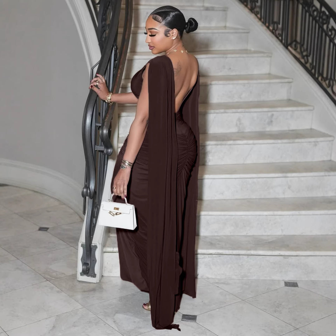 Damen Elegantes Maxikleid mit Raffungen und transparenten Ärmeln Echo Archiv