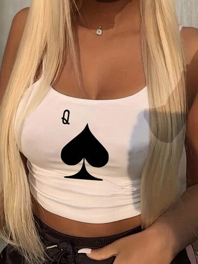 Damen Crop-Top mit kreativem Kartenspiel-Motiv Echo Archiv