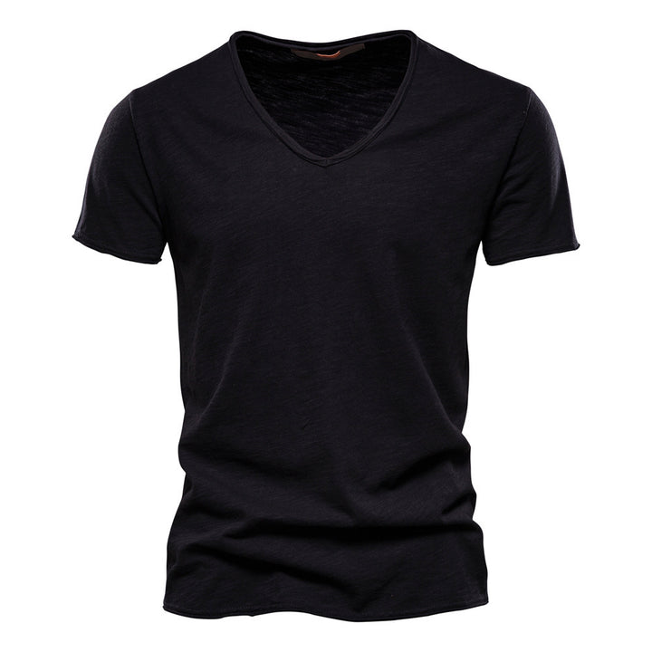 Herren nan leichtes Baumwolljersey Kurzarmshirt mit V-Ausschnitt und schmaler Passform Echo Archiv