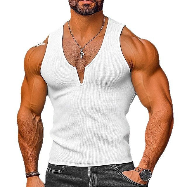 Herren Sportliches Muskelshirt mit V-Ausschnitt und Rippstruktur Echoarchiv