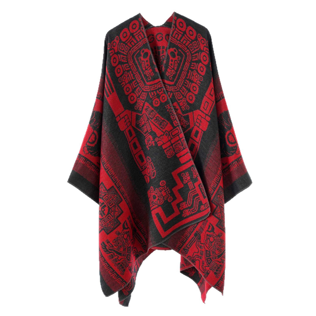 Damen Oversize-Jacquardponcho im Kimono-Stil mit grafischem Medaillonmotiv – Avérine