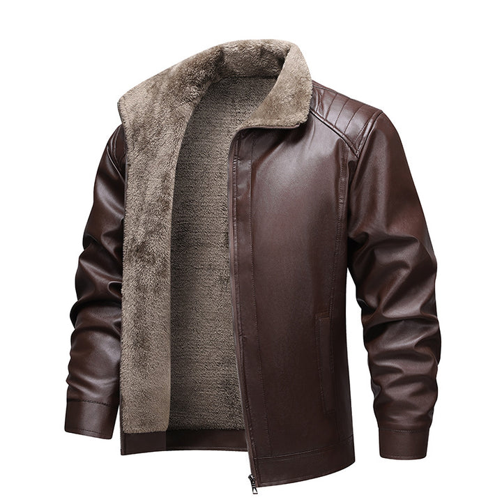 Herren Gefütterte Kunstleder-Blousonjacke mit Teddyfutter & Stehkragen Echoarchiv