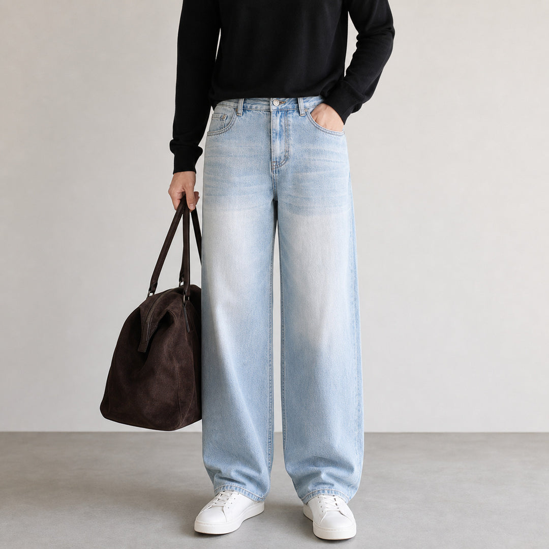 Damen Weite High-Waist-Denimhose mit weitem Bein und Vintage-Waschung Echo Archiv