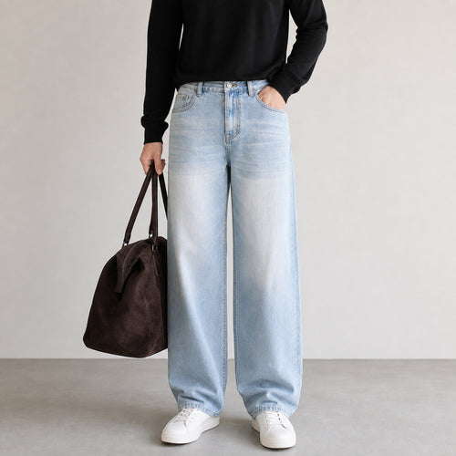 Damen Weite High-Waist-Denimhose mit weitem Bein und Vintage-Waschung Echo Archiv