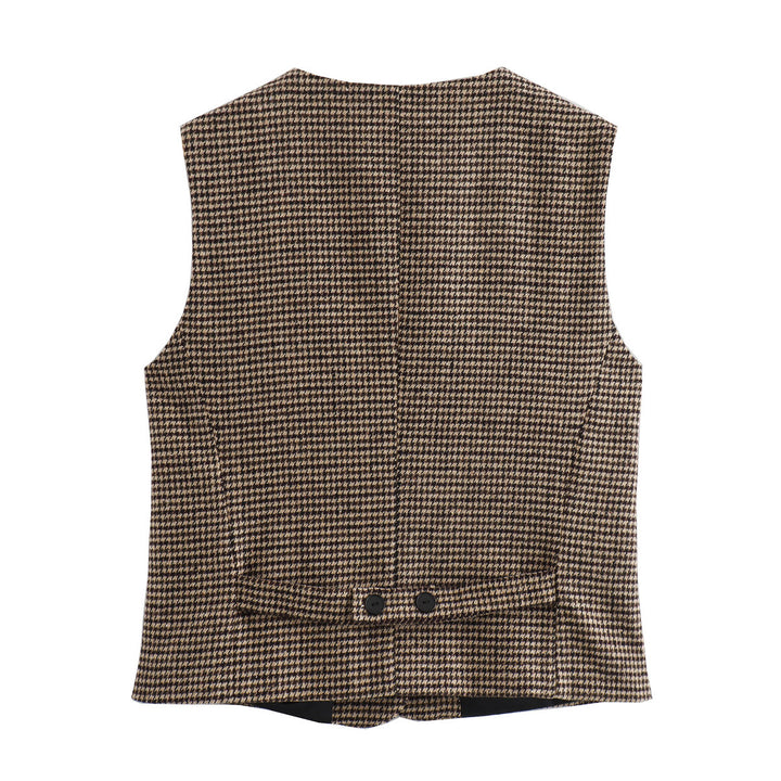 Damen tailliertes Hahnentritt-Gilet mit V-Ausschnitt und Knopfleiste – Avérine