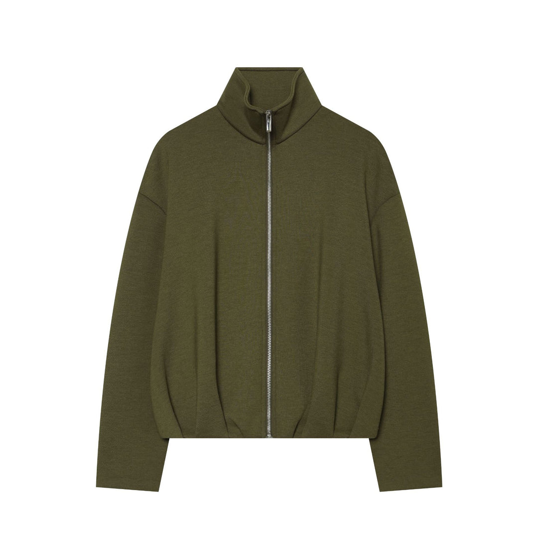 Damen Cropped‑Sweatjacke mit hohem Stehkragen, durchgehendem Reißverschluss und taillierter Tunnelzugsaum Echo Archiv