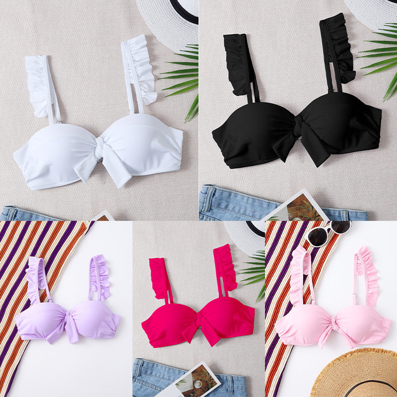 Damen Triangel-Bikinioberteil mit verspieltem Rüschendesign und knotenförmigem Ausschnitt Echo Archiv