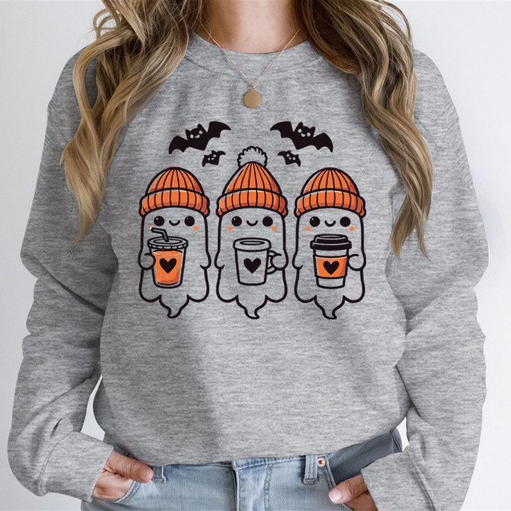Damen nan gemütlicher Halloween Grafikpullover mit niedlichen Geist-Motiven, Rundhalsausschnitt und weichem Baumwollmix Echo Archiv