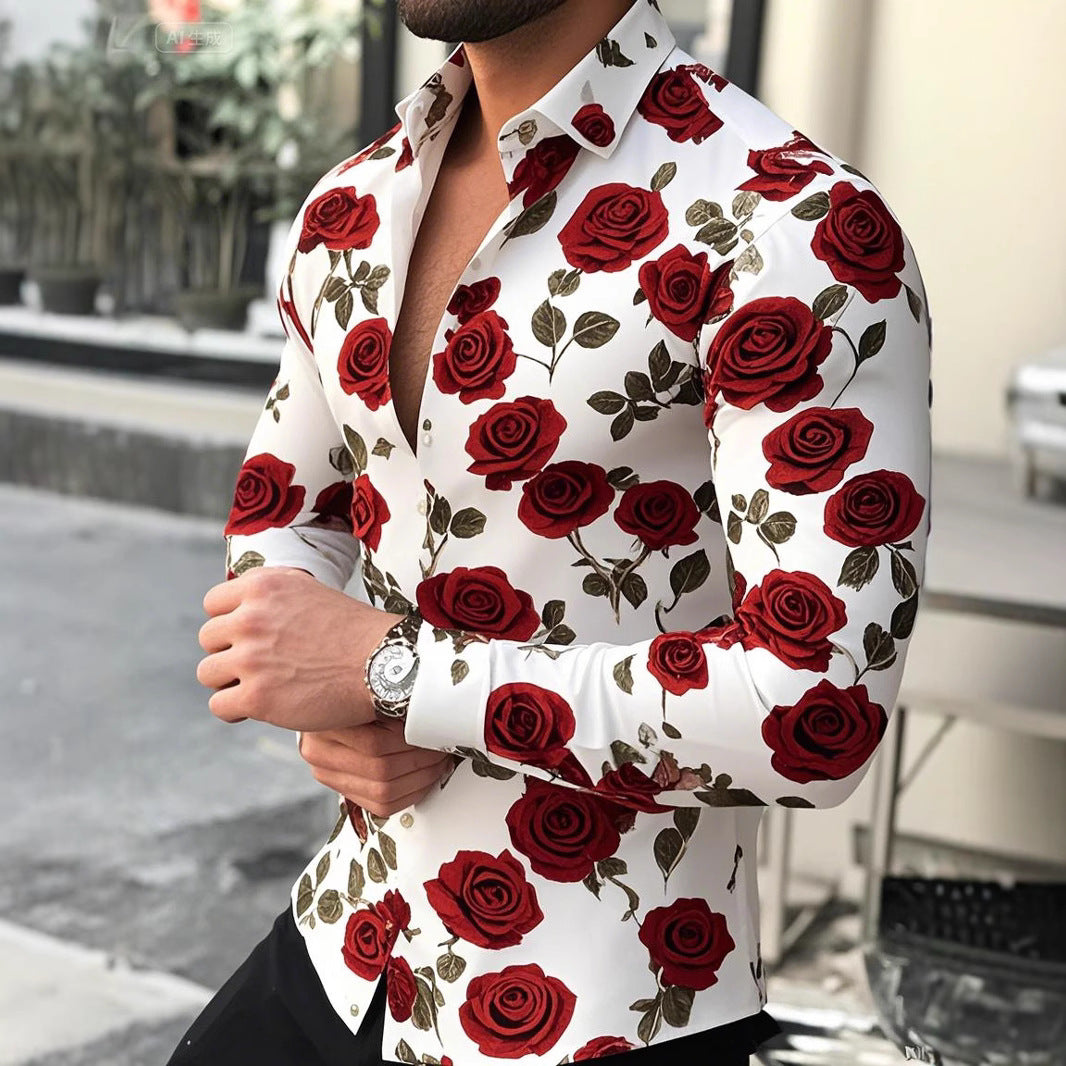 Herren Hemd mit floralen Rosenmotiven Echoarchiv