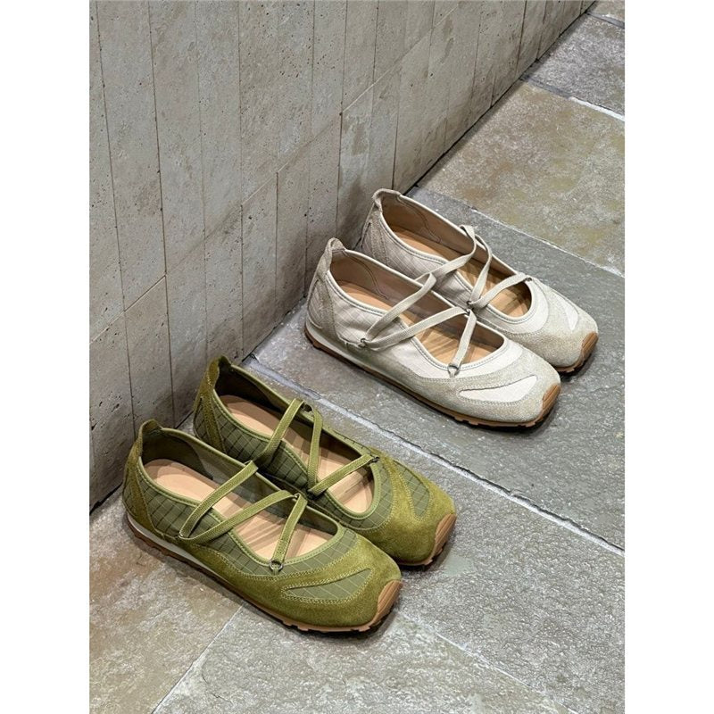Damen Ballerina-Slipper mit Kreuzriemchen, Wildleder- und Krokostruktur – Lioré