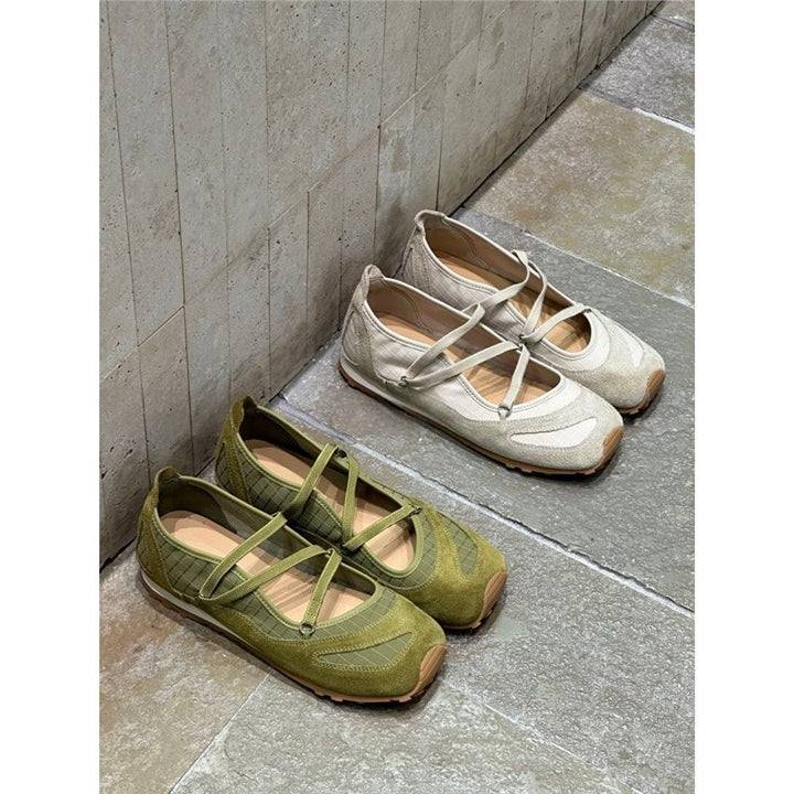 Damen Ballerina-Slipper mit Kreuzriemchen, Wildleder- und Krokostruktur – Lioré