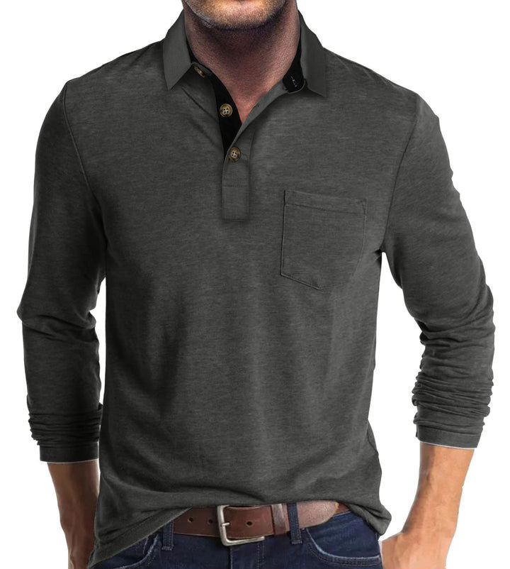 Herren Langarm-Polohemd mit klassischem Henley-Ausschnitt Echoarchiv