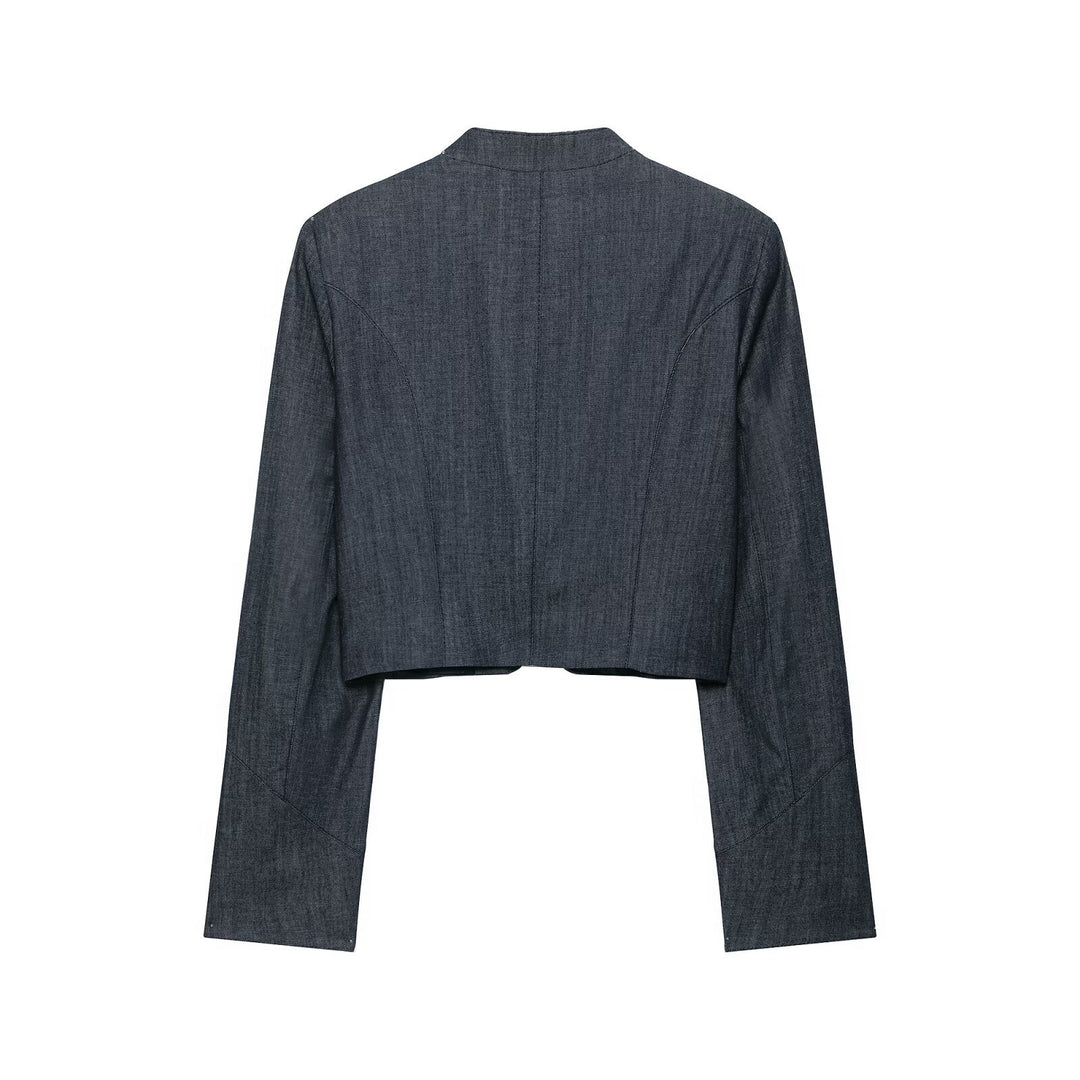 Damen Boleroartige Kurzjacke im Vintage-Denim‑Stil mit Spitzenpasse und Messingknöpfen Echo Archiv