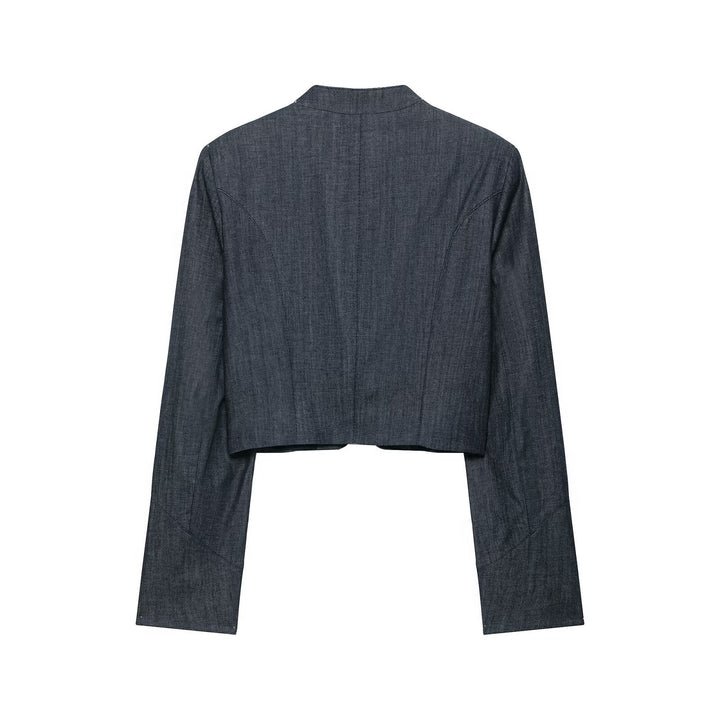 Damen Boleroartige Kurzjacke im Vintage-Denim‑Stil mit Spitzenpasse und Messingknöpfen Echo Archiv