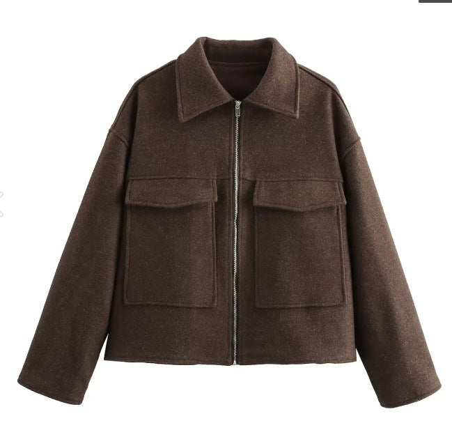 Damen 60+ Boxy Kurzjacke aus Wollmix mit Reißverschluss und aufgesetzten Pattentaschen Echo Archiv