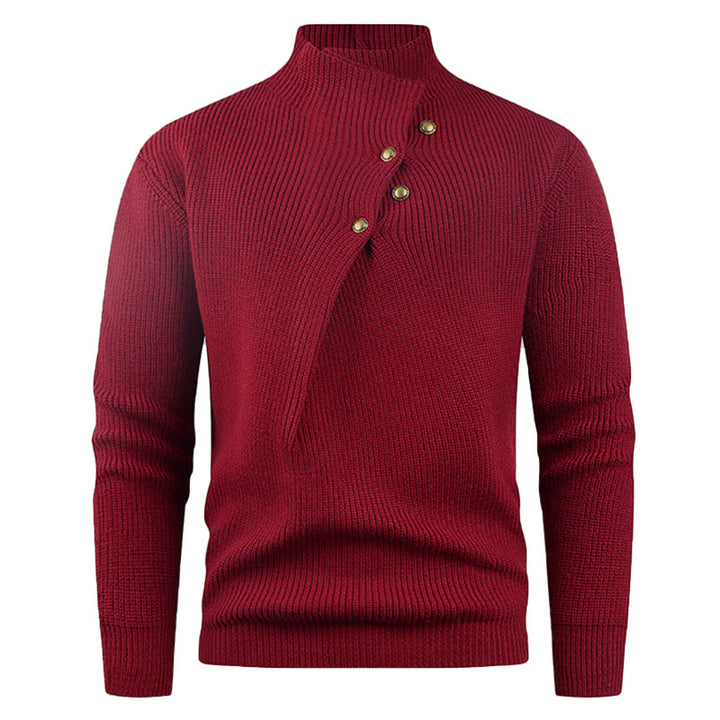 Herren Strickpullover mit modernem Stehkragen und dekorativen Knöpfen Echoarchiv