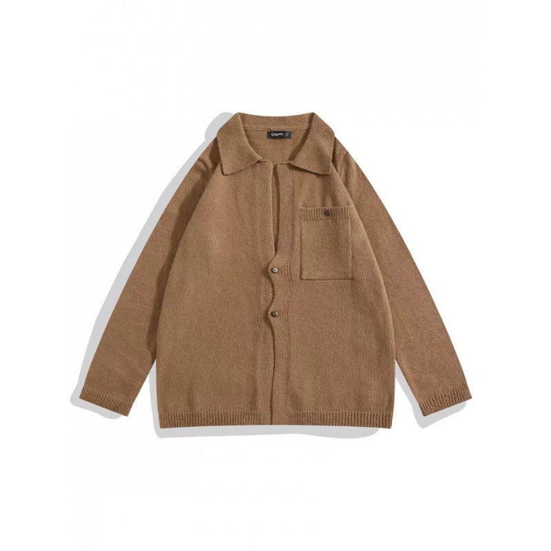 Herren Relaxed Hemdjacke-Cardigan aus Feinstrick mit Reverskragen und aufgesetzter Brusttasche Echoarchiv