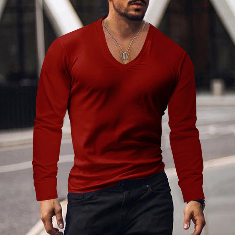 Herren V-Ausschnitt Langarmshirt aus weichem Baumwollmix mit figurbetonter Passform Echoarchiv