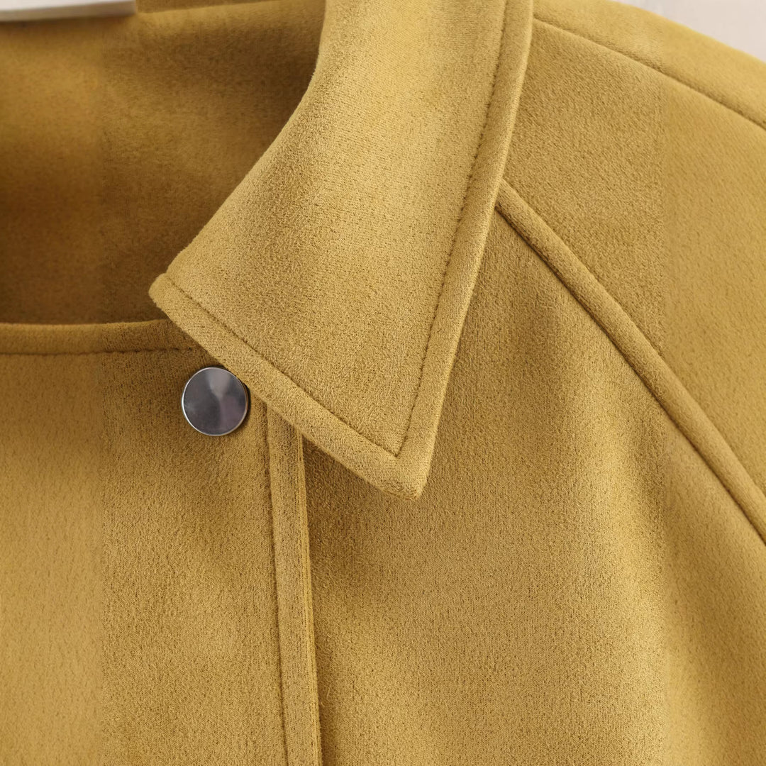 Damen Cropped Boxy Jacke in Velourslederoptik mit Hemdkragen Echoarchiv