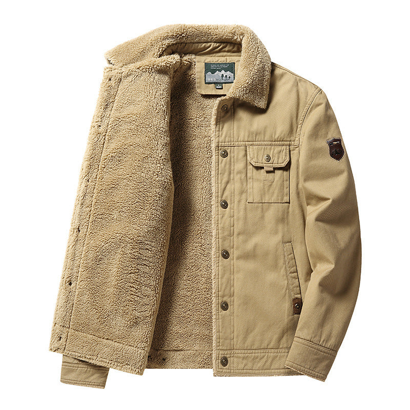Herren Canvas-Blouson mit vollem Sherpa-Innenfutter, Hemdkragen und Utility-Brusttasche – Taviero