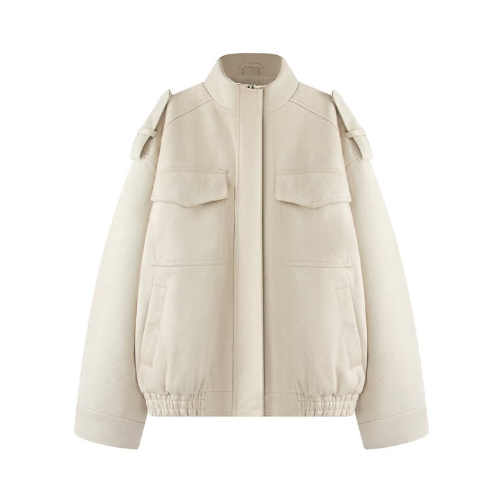 Damen Wollmix-Blouson mit Schulterklappen, aufgesetzten Brusttaschen und elastischem Saum Echo Archiv