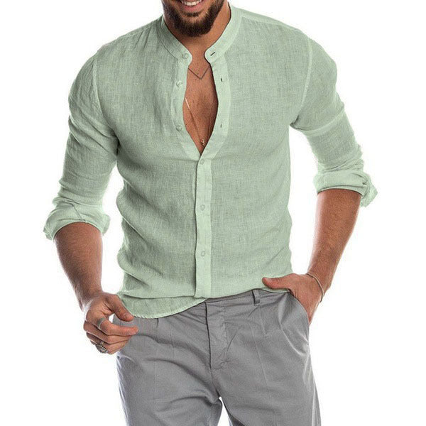 Herren Leinenhemd mit modernem Henley-Ausschnitt und Struktur Echoarchiv