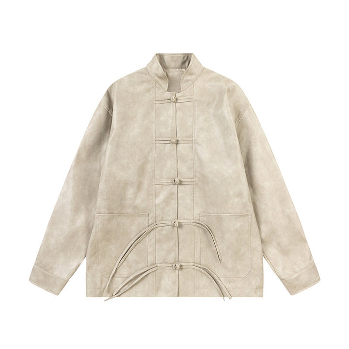 Unisex Asiatisch inspiriertes Oversize-Jackett mit Mandarinkragen und Knotenverschlüssen Echoarchiv