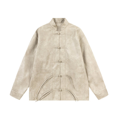 Unisex Asiatisch inspiriertes Oversize-Jackett mit Mandarinkragen und Knotenverschlüssen Echoarchiv