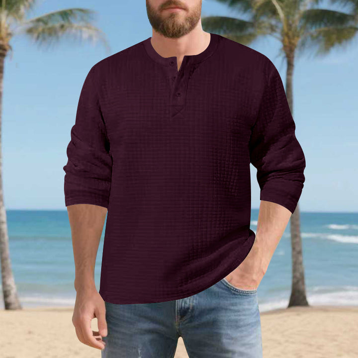 Herren Langarm Henley-Shirt aus komfortablem Waffelmaterial mit Knopfleiste Echoarchiv