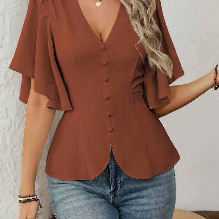 Damen elegante Bluse mit Glockenärmeln und Knopfdetail Echo Archiv