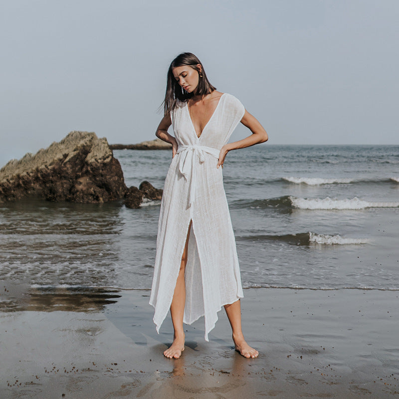 Damen luftiges Strandkleid mit Bindegürtel Echo Archiv