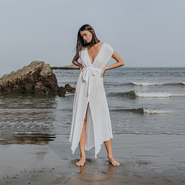 Damen luftiges Strandkleid mit Bindegürtel Echo Archiv