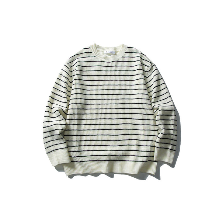 Unisex Breitripp-Strickpullover mit maritimem Streifenmuster und geradem Saum Echoarchiv