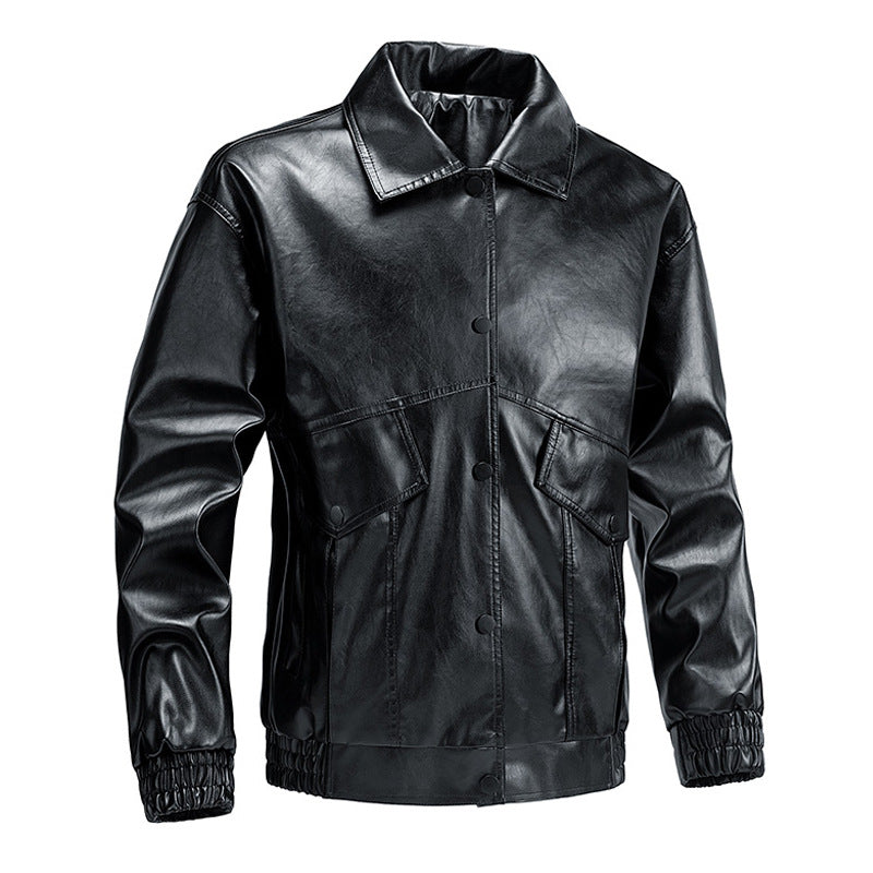 Herren modische Lederjacke mit praktischen Taschen und elastischen Bündchen Echoarchiv